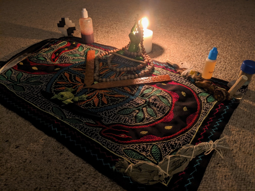 Kambo session altar setup in Christchurch, NZ - traditional tools used in a kambo ceremony
