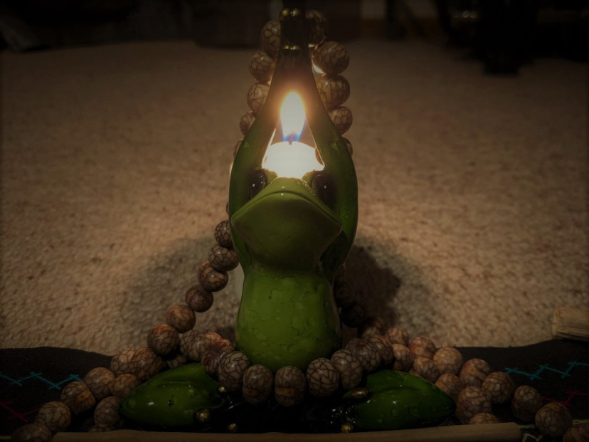 Decorative Green Monkey Tree Frog figurine, representing the source animal of kambo
